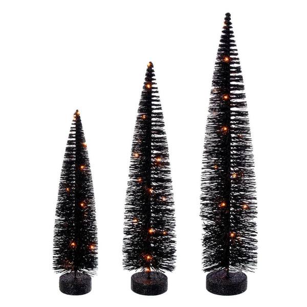 16/20/24" Black Bottle Brush Orange Lights Artificial Christmas Tree