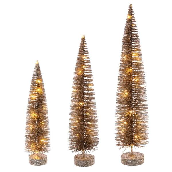 16/20/24" Champagne Bottle Brush Clear Lights Artificial Christmas Tree