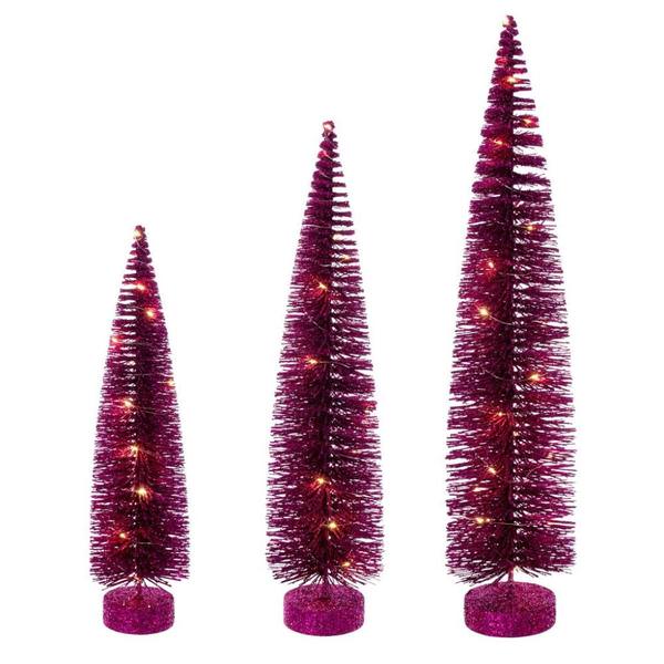 16/20/24" Hot Pink Bottle Brush Clear Lights Artificial Christmas Tree