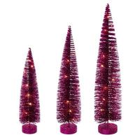 Vickerman 16/20/24" Hot Pink Bottle Brush Clear Lights Artificial Christmas Tree