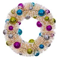 Vickerman 18" Frosted Gold Unlit Multi-Color Ball Ornaments Unlit Artificial Christmas Wreath
