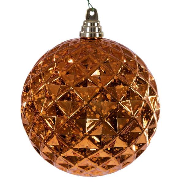 6" Burnish Orange Diamond Mercury Christmas Ornament (2 Pack)