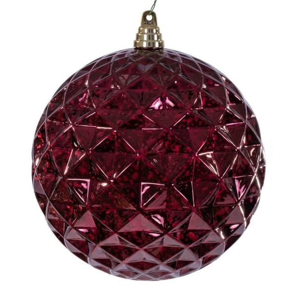 8" Burgundy Diamond Mercury Christmas Ornament