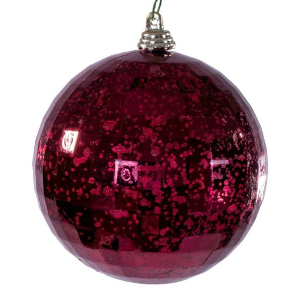 4" Burgundy Mirror Mercury Christmas Ornament (6 Pack)