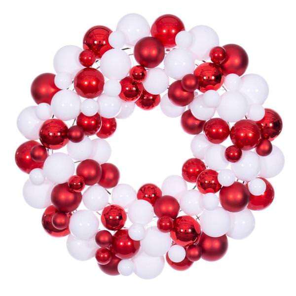 24" Red / White Assorted Ornament Christmas Wreath