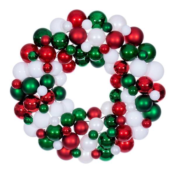 24" White/Red/Green Ball Ornament Christmas Wreath