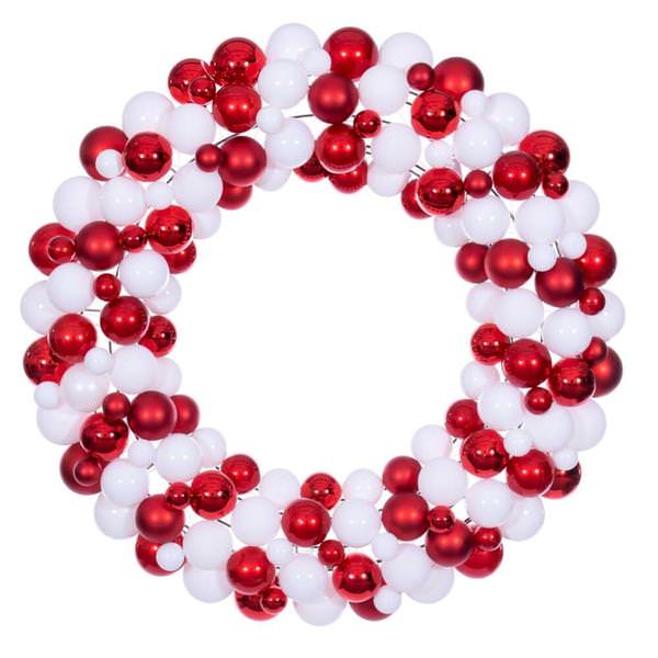 30" Red/White Ball Ornament Christmas Wreath