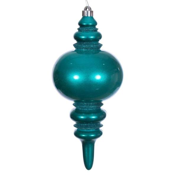 13" Dark Teal Candy Glitter Finial Christmas Tree Ornament 