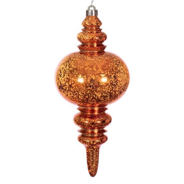13" Burnish Orange Mercury Finial Christmas Tree Ornament 