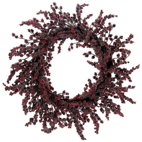 28" Winter Icy Burgundy Berry Light Artificial Christmas Wreath
