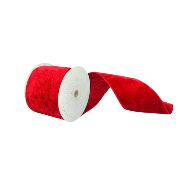 4" x 10Yd Red Plush Velvet Christmas Ribbon