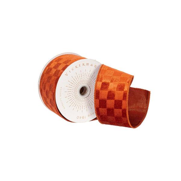 2.5" x 10Yd Burnish Orange Velvet Checkered Christmas Ribbon