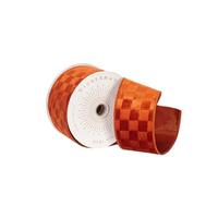 Vickerman 2.5" x 10Yd Burnish Orange Velvet Checkered Christmas Ribbon