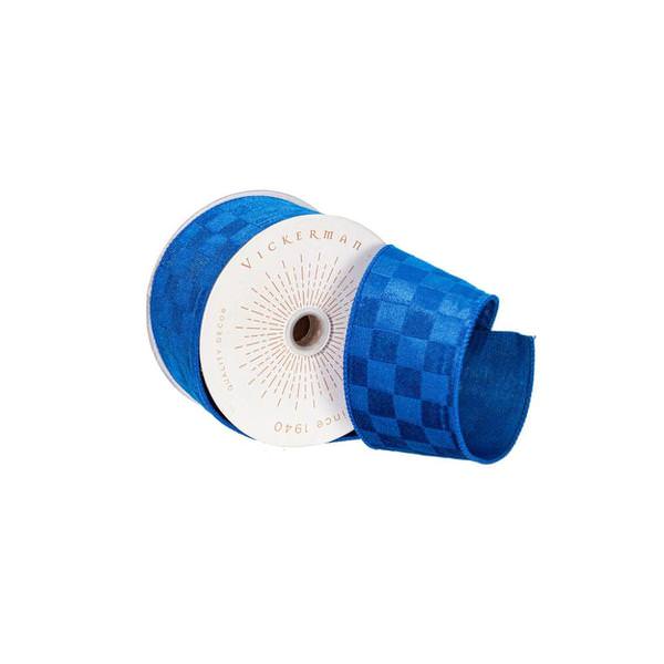 2.5" x 10Yd Blue Velvet Checkered Christmas Ribbon