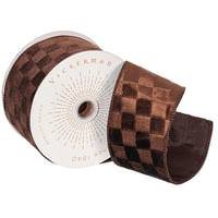 Vickerman 2.5" x 10Yd Brown Velvet Checkered Christmas Ribbon