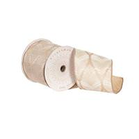 Vickerman 4" x 10Yd Gold / White Feather Leaf Christmas Ribbon