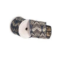 Vickerman 4" x 10Yd Midnight Blue / Champagne Feather Leaf Christmas Ribbon