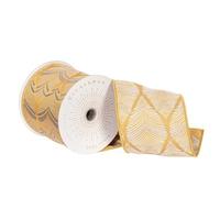 Vickerman 4" x 10Yd Gold / Champagne Feather Leaf Christmas Ribbon