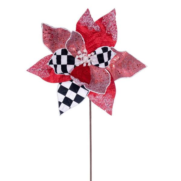 19" Red/White/Black Poinsettia Artificial Spray (4 Pack)