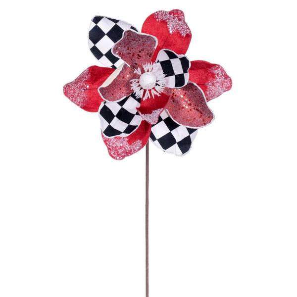 19" Red/White/Black Magnolia Artificial Spray (4 Pack)