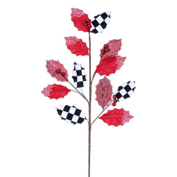 26" Red/White/Black Leaf Artificial Spray (4 Pack)