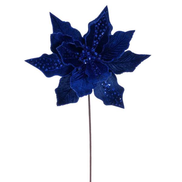 20" Blue Striped Velvet Poinsettia Artificial Flower Stem (3 Pack)