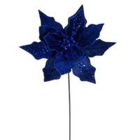 Vickerman 20" Blue Striped Velvet Poinsettia Artificial Flower Stem (3 Pack)