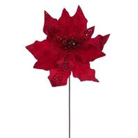 Vickerman 20" Red Striped Velvet Poinsettia Artificial Flower Stem (3 Pack)