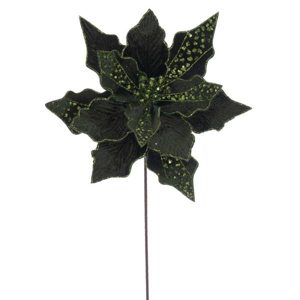 20" Green Striped Velvet Poinsettia Artificial Flower Stem (3 Pack)