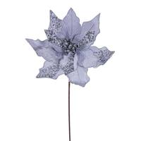 Vickerman 20" Silver Striped Velvet Poinsettia Artificial Flower Stem (3 Pack)