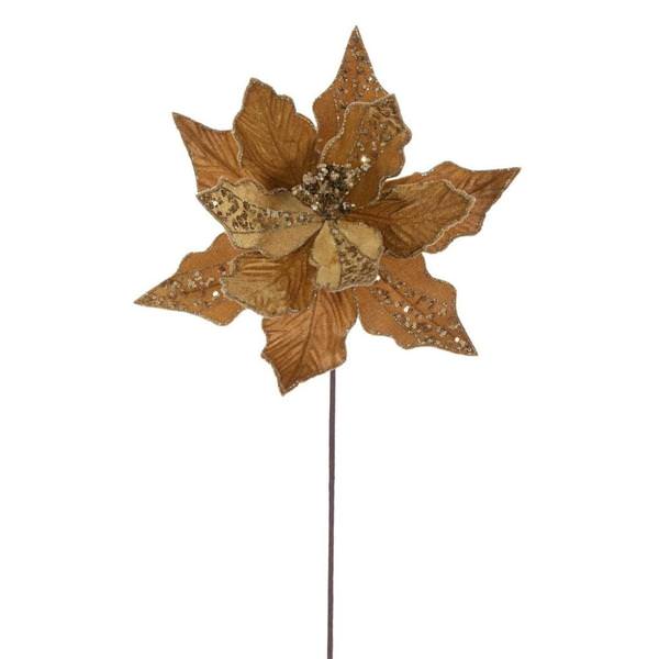 20" Gold Striped Velvet Poinsettia Artificial Flower Stem (3 Pack)