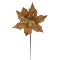 Vickerman 20" Gold Striped Velvet Poinsettia Artificial Flower Stem (3 Pack)