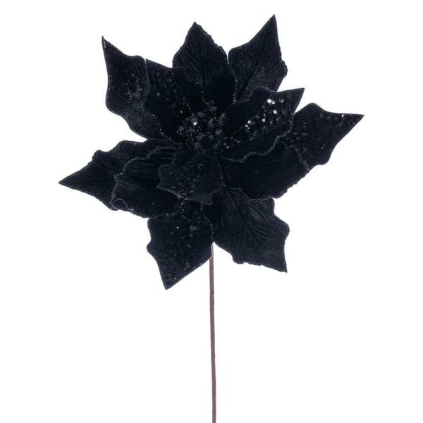 20" Black Striped Velvet Poinsettia Artificial Flower Stem (3 Pack)