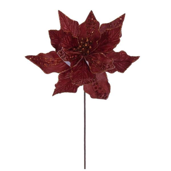 20" Burnish Orange Velvet Poinsettia Artificial Flower Stem (3 Pack)
