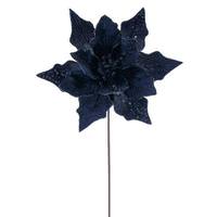 Vickerman 20" Midnight Blue Velvet Poinsettia Artificial Flower Stem (3 Pack)