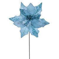 Vickerman 20" Baby Blue Striped Velvet Poinsettia Artificial Flower Stem (3 Pack)