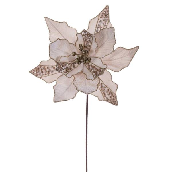 20" Champagne Striped Velvet Poinsettia Artificial Flower Stem (3 Pack)