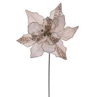 Vickerman 20" Champagne Striped Velvet Poinsettia Artificial Flower Stem (3 Pack)
