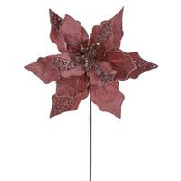 Vickerman 20"  Rose Gold Striped Velvet Poinsettia Artificial Flower Stem (3 Pack)
