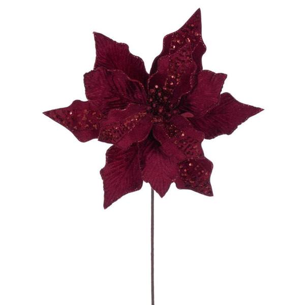 20" Burgundy Striped Velvet Poinsettia Artificial Flower Stem (3 Pack)