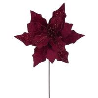 Vickerman 20" Burgundy Striped Velvet Poinsettia Artificial Flower Stem (3 Pack)