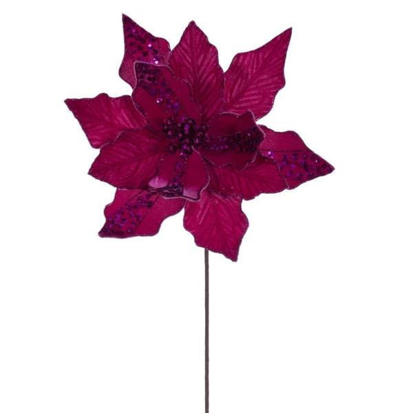 20" Fuchsia Striped Velvet Poinsettia Artificial Flower Stem (3 Pack)