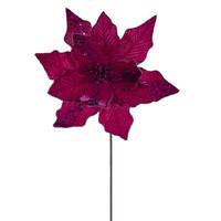 Vickerman 20" Fuchsia Striped Velvet Poinsettia Artificial Flower Stem (3 Pack)