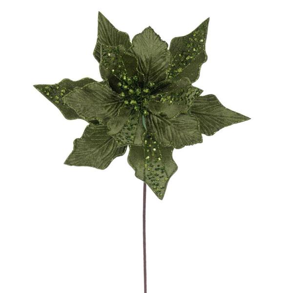 20" Lime Striped Velvet Poinsettia Artificial Flower Stem (3 Pack)