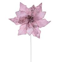 Vickerman 20" Pink Striped Velvet Poinsettia Artificial Flower Stem (3 Pack)
