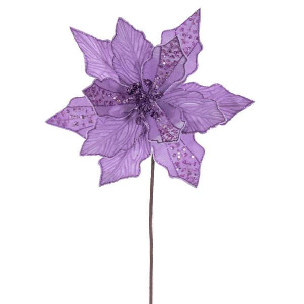 20" Lavender Striped Velvet Poinsettia Artificial Flower Stem (3 Pack)