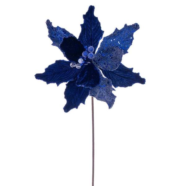 20" Blue Velvet Sugar Poinsettia Artificial Spray (3 Pack)