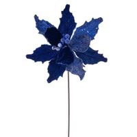 Vickerman 20" Blue Velvet Sugar Poinsettia Artificial Spray (3 Pack)