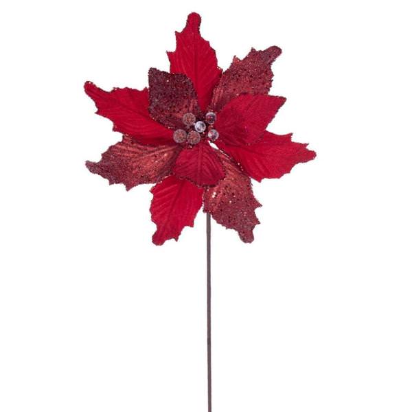 20" Red Velvet Sugar Poinsettia Artificial Spray (3 Pack)