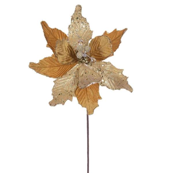 20" Gold Velvet Sugar Poinsettia Artificial Spray (3 Pack)